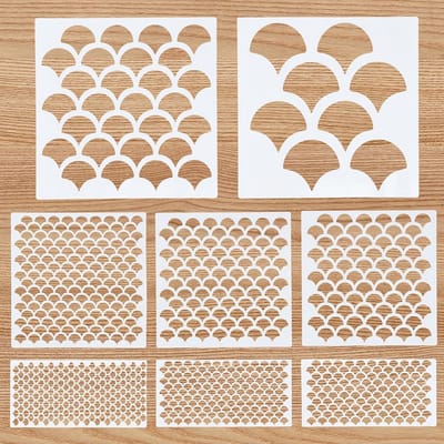 Dailygoods- Visschubbensjablonen 8 stuks - Herbruikbare sjablonen - Schilderen - Gezichtsmake-up - Decoratie - Hoogwaardig PET materiaal - Afmetingen 15x7,5/15x15/20x20 cm