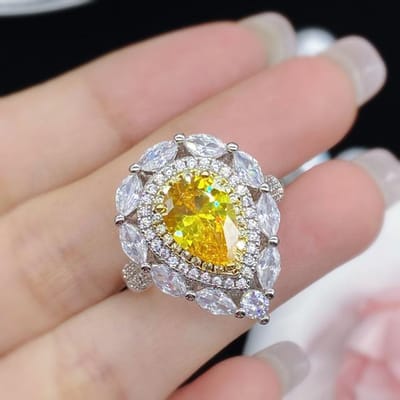 14K Gouden Sieraden Ring Edelsteen Gele Diamant Natuurlijk Gouden Sieraden Vrouwen 14K Gouden Ring Damesring YELLOW gray