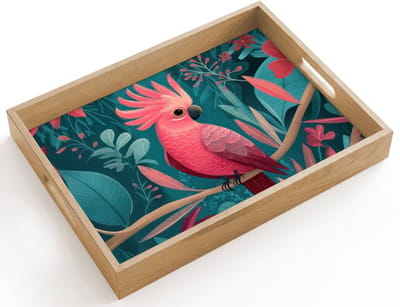 Dienblad hout 40x30 cm - Schootdienblad - Kaketoe - Tropische bladeren - Tak - Borrelplank rechthoek - Plateau dienbladen