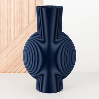 Fleuriek Vaas - Blauw - H40cm - Smalle gestreepte vaas - Vaas voor vensterbank - Moderne decoratie van bio plastic - Ovale vaas