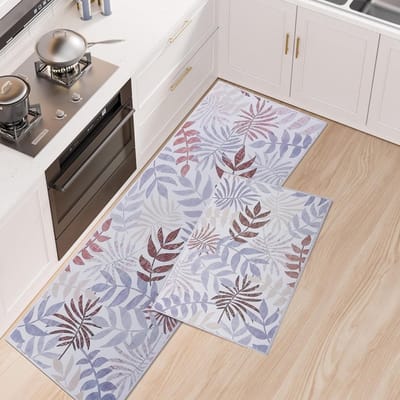 Boho Keukenmatten Set van 2 voor Boerderij en Wasruimte - Antislip Vloermatten voor Gang en Entree, Grijs, 43x75+43x150cm