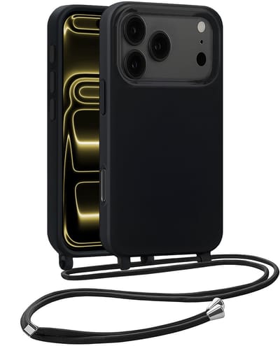 Hoesje Geschikt voor iPhone 17 Pro Hoesje Met Koord Siliconen Case - Hoes Geschikt voor iPhone 17 Pro Backcover Met Afneembaar Koord - Zwart