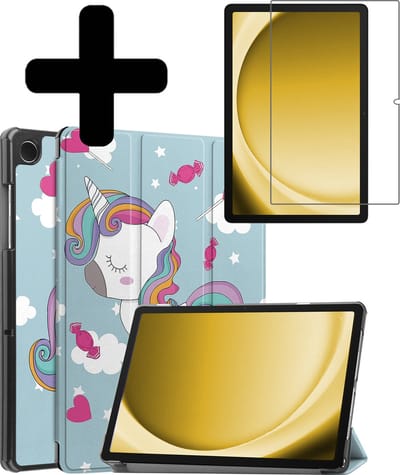 Hoes - Geschikt voor Samsung Galaxy Tab A9 Plus - Met Screenprotector - Trifold Bookcase - Hard Cover - Hardcover Book Case - Tablet Hoesje - Eenhoorn