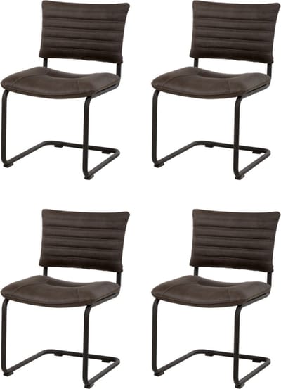 WAYS. – Klassieke eetkamerstoelen – Antraciet – Kunstleren design – Metalen poten – 4 stuks