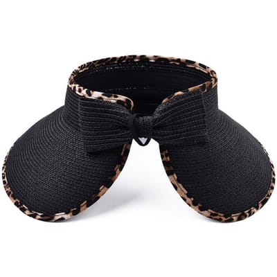 Opvouwbare Luipaardrand Zonbescherming Dames Lege Tophoed Mode Nieuwe Kleur Zomer Strohoed Zonneklep Pet One Size black