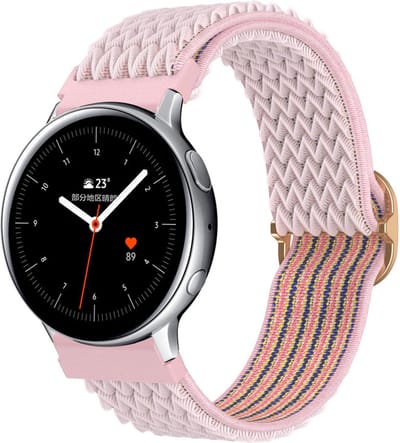 Cadorabo Nylon bandje met metalen sluiting 20mm geschikt voor Samsung Galaxy Watch 42mm / 3 / 4 / 5 in ROZE - Vervangingsmanchet geschikt voor Huawei Watch 2 geschikt voor Nokia Steel geschikt voor LG Watch Sport enz.
