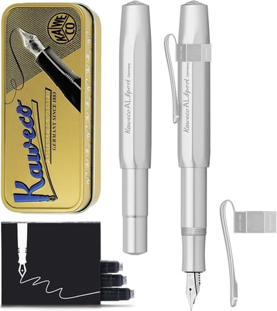 Kaweco Cadeauset - Vulpen - Nostalgic Octagonal Clip CHROME - ALUMINIUM SPORT - Sport Aluminium Raw Polish - Extra Fine - Vintage blikje - Extra Doosje Vullingen