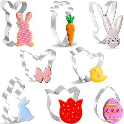 Famanu - Set van 8 uitsteekvormen voor Pasen, uitsteekvormpjes voor Pasen, van roestvrij staal, voor decoratie van koekjes, cake, koekjes, gebak, koekjessnijders Pasen, 8 stuks