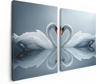Artaza Canvas Schilderij Tweeluik Twee Zwanen in een Hart Vorm - 120x80 - Foto Op Canvas - Canvas Print