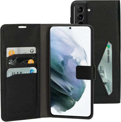 Mobiparts hoesje geschikt voor Samsung Galaxy S21 Plus - Wallet/Boekhoesje - Eco Leer - Magneet Sluiting - Opberg vakken - Zwart