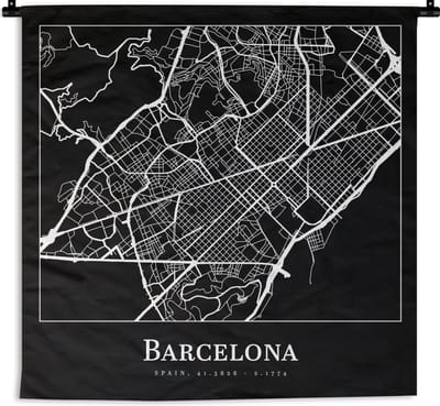 Wandkleed - Wanddoek - Stadskaart - Barcelona - Plattegrond - Kaart - 180x180 cm - Wandtapijt