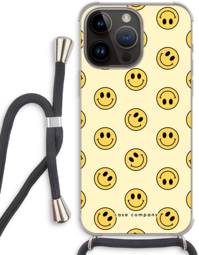Case Company® - Hoesje met koord geschikt voor iPhone 14 Pro Max hoesje met Koord - Smiley N°2 - Telefoonhoesje met Zwart Koord - Bescherming aan alle Kanten en Over de Schermrand