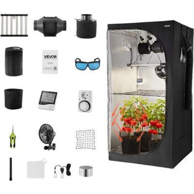 VEVOR kweektentset, 100x100x200 cm, kastent met full-spectrum LED-kweeklamp en ventilatiesysteem, plantentent 600D zeer reflecterende mylar, kweektenten voor bloemen en groenten