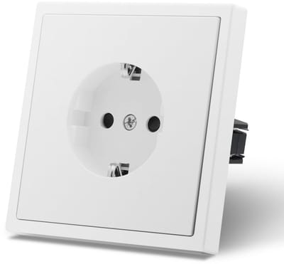 SnelShoppen - Schuko Stekkerdoos EU Standaard, 1-Weg Inbouwstopcontact 80mm x 80mm, Eenvoudige Installatie, 3-Draad Vereist, Wit, Perfect voor Thuis e