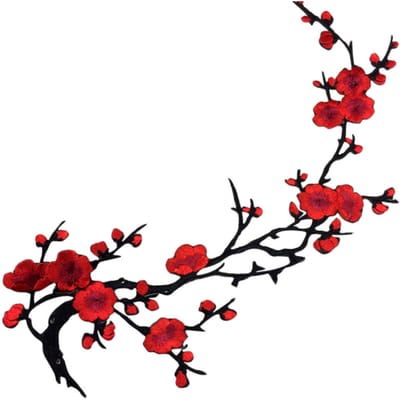 1 pièce de patch brodé en forme de fleur de prunier, autocollant en tissu, thermocollant, pour vêtements, couture, réparation, broderie D