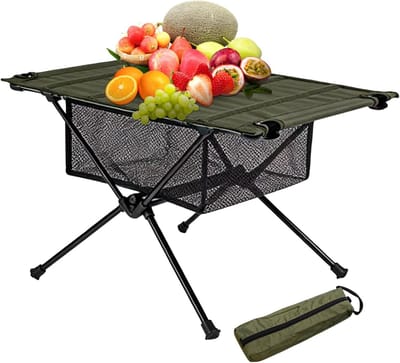 Thijox - Inklapbare Campingtafel 60x40 cm met Draagtas en Netplank - Opvouwbare Klaptafel voor Picknick, Wandelen en Reizen - Groen, Weerbestendig en