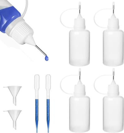 5ml Doseerfles met Naaldtip, Set van 4 Inclusief Trechters en Pipetten, Ideaal voor DIY en Precisietoepassingen, Lege Fles voor Lijm en Vloeistoffen