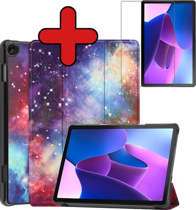 Hoesje - Geschikt voor Lenovo Tab M10 (3e / 3rd generatie) - Met Screenprotector - Hardcover Book Case - Trifold Bookcase Hoes - Hard Cover - Tablethoes - Galaxy