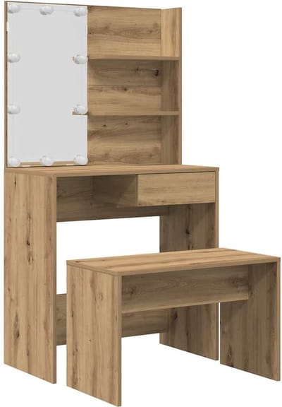 vidaXL - Kaptafelset - met - LED-verlichting - bewerkt - hout - artisanaal - eiken
