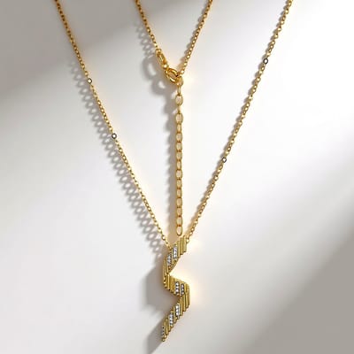 Cavill - Zilveren Halsketting Verguld - 925 Sterling Zilver - 21 Pavé Zirkonen 0,114 ct - Modern Elegant - Verstelbare Damesketting 45-50 cm