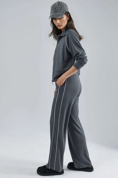 Modal Touch Gebreid Sweatshirt en Broek Set met Rits