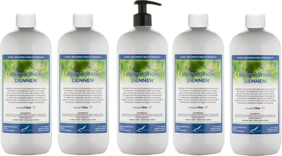 Bodylotion Dennen 1 Liter - met gratis pomp - set van 5 stuks - Voordeelverpakking