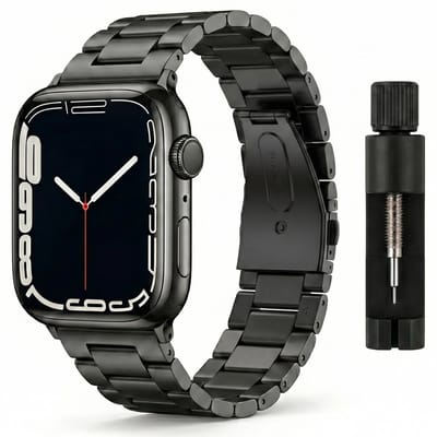 Geschikt voor Apple Watch Bandje – Series 1/2/3/4/5/6/7/8/9/10/11/SE/SE2/SE3 – 38 / 40 / 41 / 42 mm – RVS Zwart – Verstelbaar Metalen Schakelband – Inclusief Inkortgereedschap