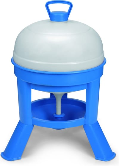 Gaun Pluimvee drinktoren – Op pootjes – 16 cm hoog – 20 Liter inhoud – Met sifon – Blauw