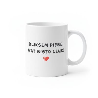 Bliksem Piebe, Wat Bisto Leuk! Mok – Grappige Friese Tekst Koffiemok met Hart – 330 ml Keramische Mok