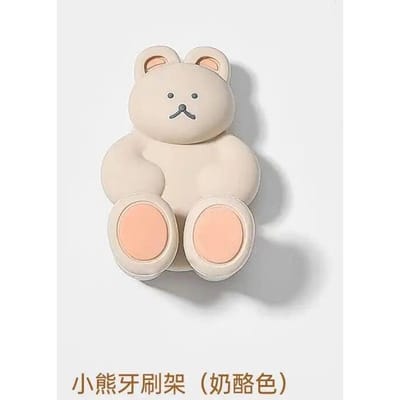 Usine Mignon Trois Dimensions Ours Silicone Sans Perforation Mural Porte-brosse à Dents Mignon Salle de Bain Ventouse Dessin Animé Trop white
