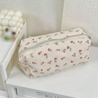 Leuke Multifunctionele Bloemen Pennenzak Student Cartoon Etui Grote Capaciteit Schrijfwaren Organizer School Kantoor Benodigdheden 17.5*6*8cm wit