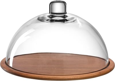 Houten Kaasplank en Glazen Kap - Set van 2 - Ø 280 mm