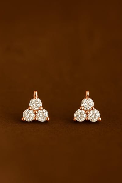 Lundholm Oorknopjes Dames Roségoudkleurig - 925 Sterling Zilver - 3 Bolletjes Studs met Zirkonia - Vrouwen Cadeautjes - Rhea Serie - Luxe Geschenkverpakking