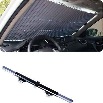 Zonneklep voor de voorruit - voorzien van zuignap - opvouwbaar - 46 cm - telescopisch - blokkeert 99% van de UV-straling - houdt het auto-interieur koel - accessoires voor zonneschermen voor autoruiten
