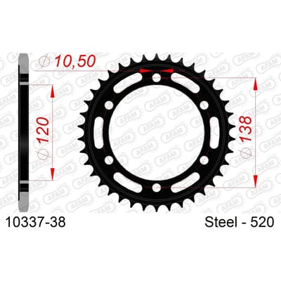 Stalen tandwiel Afam 520 38 dents