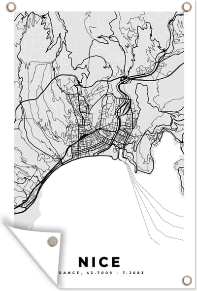 Muurdecoratie Kaart - Frankrijk - Stadskaart - Plattegrond - Nice - 120x180 cm - Tuinposter - Tuindoek
