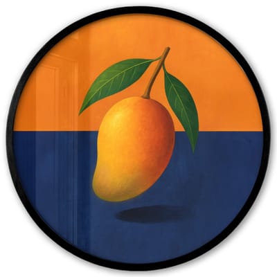 Poster in lijst Rond - Fotolijst 40x40 cm - Posters - Mango - Vlakken - Bladeren - Oranje - Ronde posterlijst zwart - Decoratie - Wanddecoratie woonkamer - Muurdecoratie slaapkamer