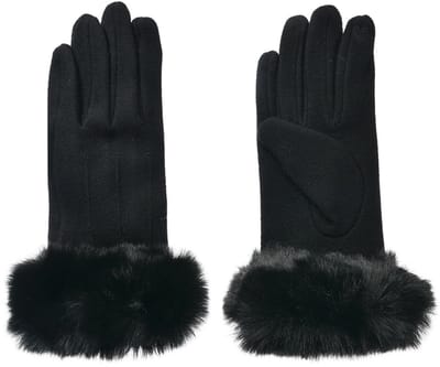 Clayre & Eef Handschoenen met imitatiebont 9x23 cm Zwart Polyester