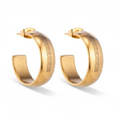 Aramat Jewels | Oorringen | Oorbellen – 22mm Half-Hoop Grieks Motief RVS Goudkleur Dame | | | |7mm | Staal | Volwassenen | Verkleurd niet