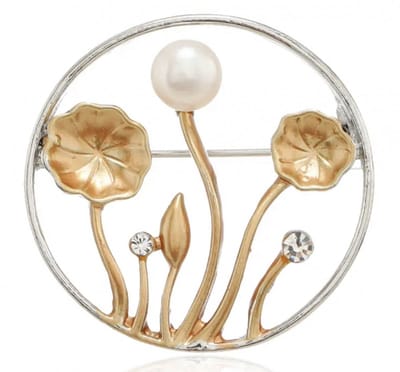 Broche open rose kleur synthetische parel strass rond - Charme Bijoux