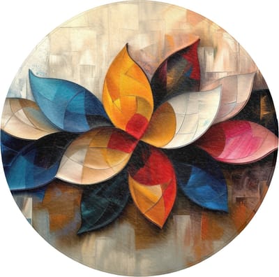 WC mat rond 70x70 cm - Antislip - Bloem - Abstract - Kleurrijk - Bladeren - Toiletmat - Vloermat - Douchemat - Toilet tapijt - Toiletmatten