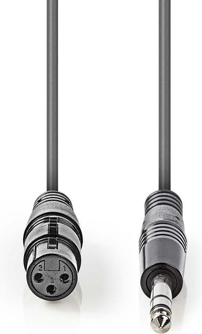 Nedis Gebalanceerde Audiokabel - XLR 3-Pins Female - 6,35 mm Male - Vernikkeld - 1.50 m - Rond - PVC - Donkergrijs - Kartonnen Sleeve
