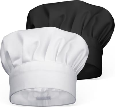Unisex Kookmuts Set van 2 - Verstelbare Kookmuts voor Koks, Professionele Chef Muts, Ideaal voor Keuken en Horeca, Zwart en Wit