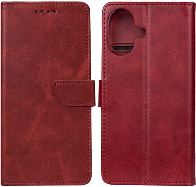 Rixus Bookcase For iPhone 16 Plus Dark Red