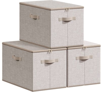 SONGMICS - Opbergbox - Opbergdoos - Met Deksel - Opvouwbare - Handgrepen - Set van 3 - Kledingopslag