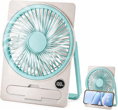 Solvix tafel ventilator geluidloos - Oplaadbare USB Ventilator - Blauw - Draaibare Houder - Stil en Energiezuinig - Voor Thuis, Camping en Reizen