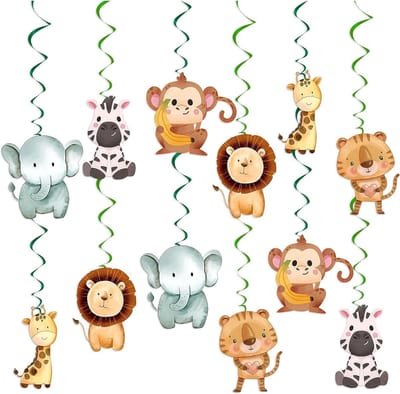 24 Delen Safari Dieren Jungle Feest Hangdecoraties voor Kinderverjaardagen, Babyshowers en Feestjes