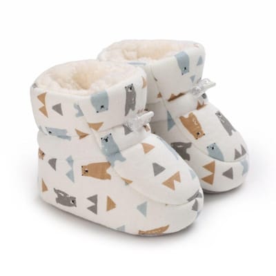 Jojoy - Warme Babylaarsjes - Babyslofjes - Antislip Zool - Fleece - Witte Beer - Herfst/Winter - Maat S - BABYBOOT