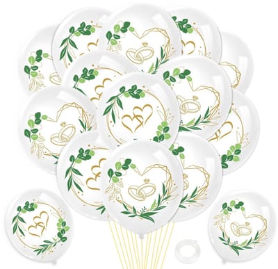 Dailygoods- Trouwballonnen 20 Stuks - Verlovingsballonnen - Latex Witte/Groene Ballonnen - Huwelijksdecoraties - Bruiloft Decoraties - Hoogwaardig Latex - Bruiloftballonnen