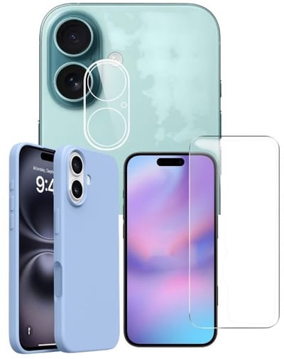 Shockproof Backcover - Liquid Silicone Soft Hoesje - Geschikt voor: iPhone 17 - Haze Blauw + Screenprotector & Camera Lens Protector